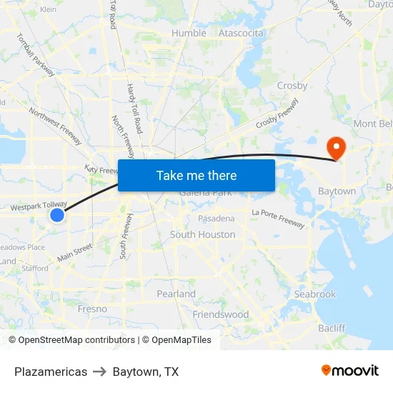 Plazamericas to Baytown, TX map