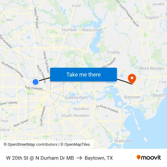 W 20th St @ N Durham Dr MB to Baytown, TX map