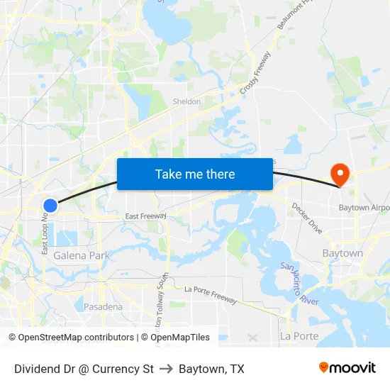 Dividend Dr @ Currency St to Baytown, TX map