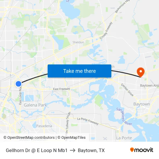 Gellhorn Dr @ E Loop N Mb1 to Baytown, TX map