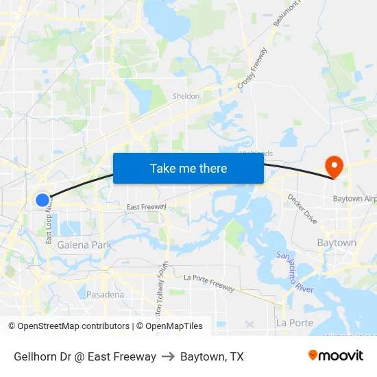 Gellhorn Dr @ East Freeway to Baytown, TX map