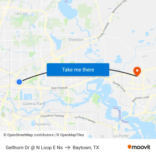 Gellhorn Dr @ N Loop E Ns to Baytown, TX map