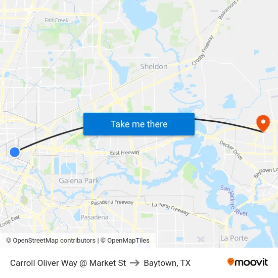Carroll Oliver Way @ Market St to Baytown, TX map