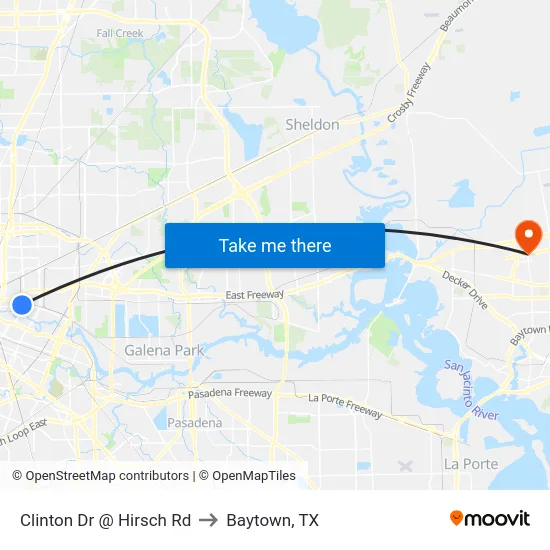 Clinton Dr @ Hirsch Rd to Baytown, TX map