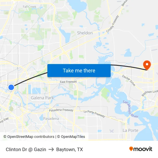 Clinton Dr @ Gazin to Baytown, TX map