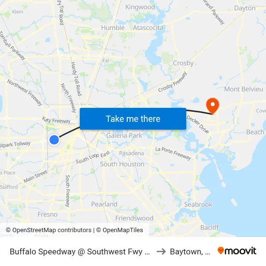 Buffalo Speedway @ Southwest Fwy MB to Baytown, TX map