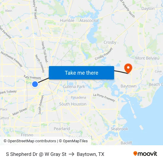 S Shepherd Dr @ W Gray St to Baytown, TX map