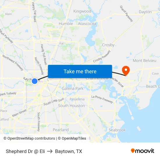 Shepherd Dr @ Eli to Baytown, TX map