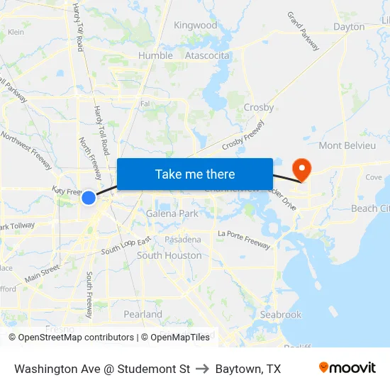 Washington Ave @ Studemont St to Baytown, TX map