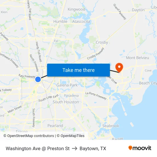 Washington Ave @ Preston St to Baytown, TX map