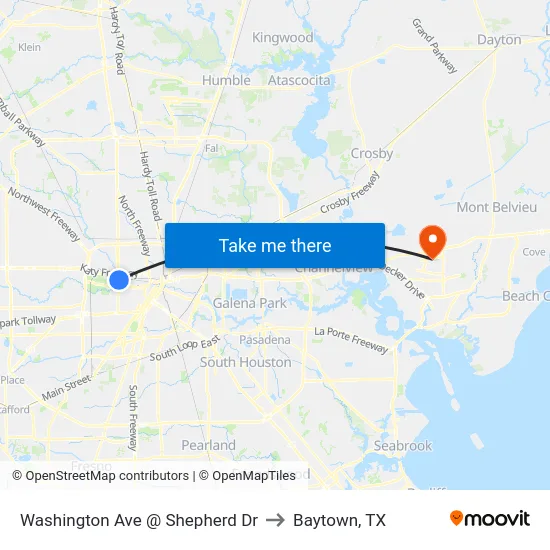 Washington Ave @ Shepherd Dr to Baytown, TX map