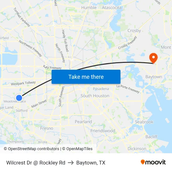 Wilcrest Dr @ Rockley Rd to Baytown, TX map