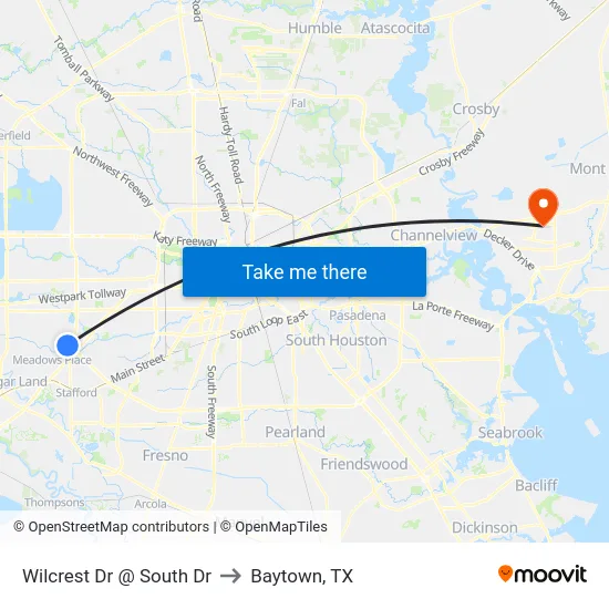 Wilcrest Dr @ South Dr to Baytown, TX map