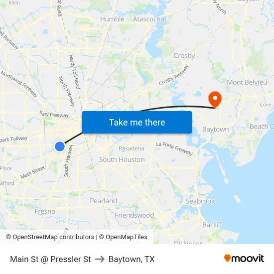 Main St @ Pressler St to Baytown, TX map
