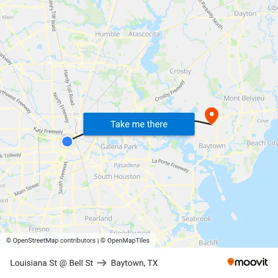 Louisiana St @ Bell St to Baytown, TX map