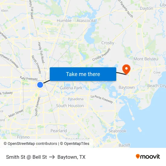 Smith St @ Bell St to Baytown, TX map