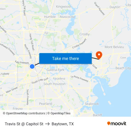 Travis St @ Capitol St to Baytown, TX map