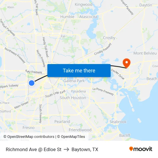 Richmond Ave @ Edloe St to Baytown, TX map