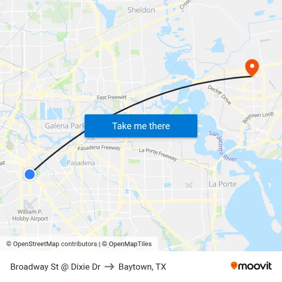 Broadway St @ Dixie Dr to Baytown, TX map