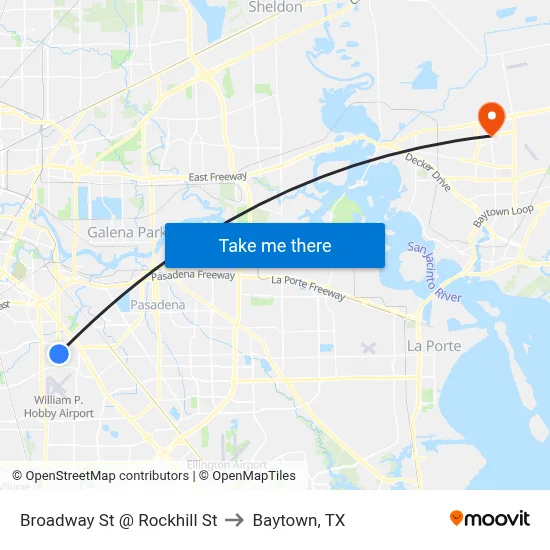 Broadway St @ Rockhill St to Baytown, TX map