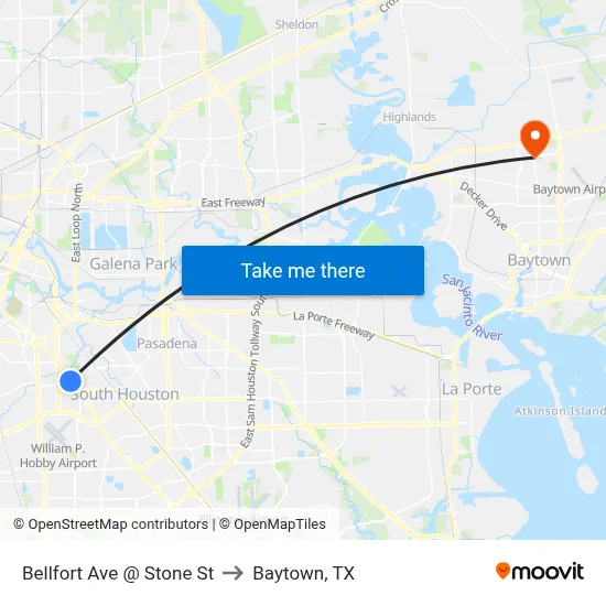 Bellfort Ave @ Stone St to Baytown, TX map