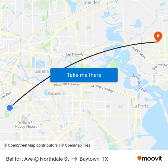 Bellfort Ave @ Northdale St to Baytown, TX map