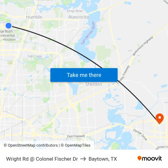 Wright Rd @ Colonel Fischer Dr to Baytown, TX map