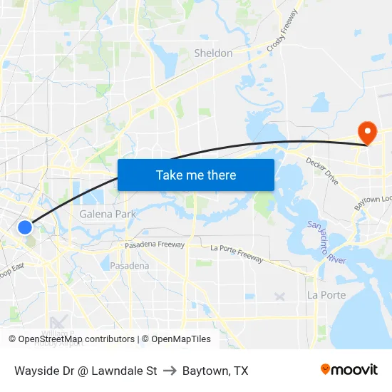 Wayside Dr @ Lawndale St to Baytown, TX map