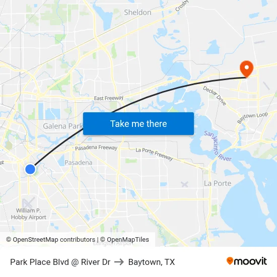 Park Place Blvd @ River Dr to Baytown, TX map