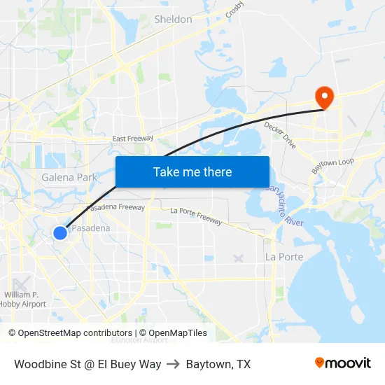 Woodbine St @ El Buey Way to Baytown, TX map