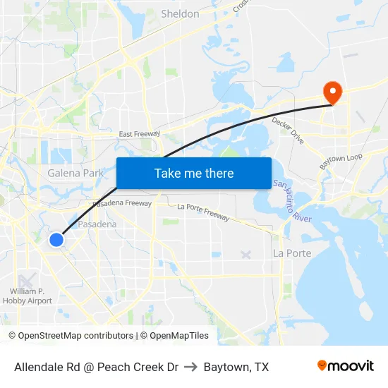 Allendale Rd @ Peach Creek Dr to Baytown, TX map