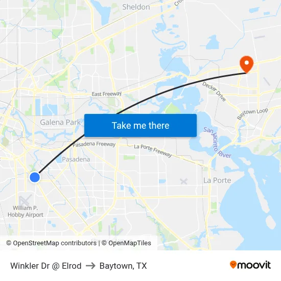 Winkler Dr @ Elrod to Baytown, TX map