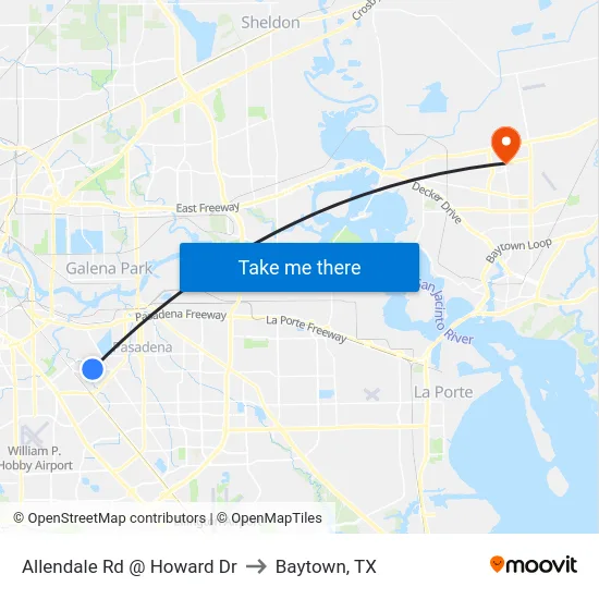 Allendale Rd @ Howard Dr to Baytown, TX map