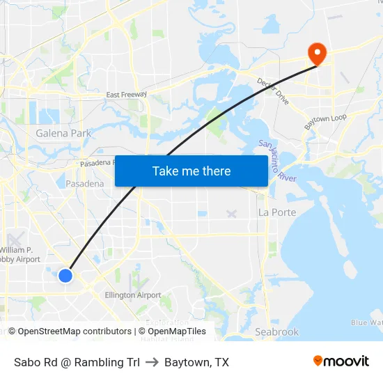 Sabo Rd @ Rambling Trl to Baytown, TX map