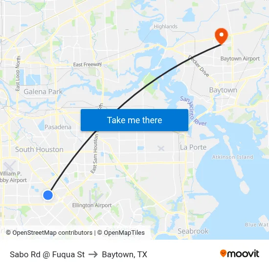 Sabo Rd @ Fuqua St to Baytown, TX map