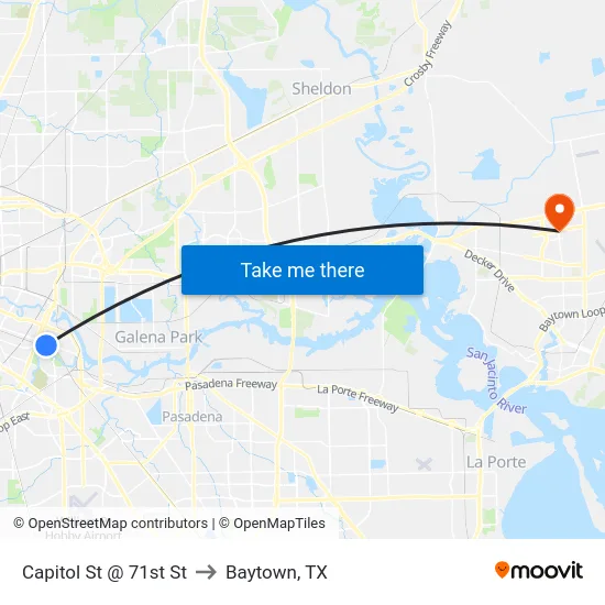 Capitol St @ 71st St to Baytown, TX map