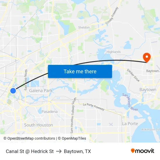 Canal St @ Hedrick St to Baytown, TX map
