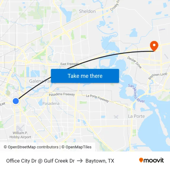 Office City Dr @ Gulf Creek Dr to Baytown, TX map