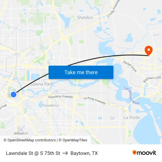 Lawndale St @ S 75th St to Baytown, TX map