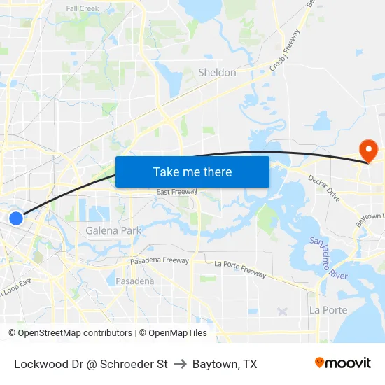 Lockwood Dr @ Schroeder St to Baytown, TX map