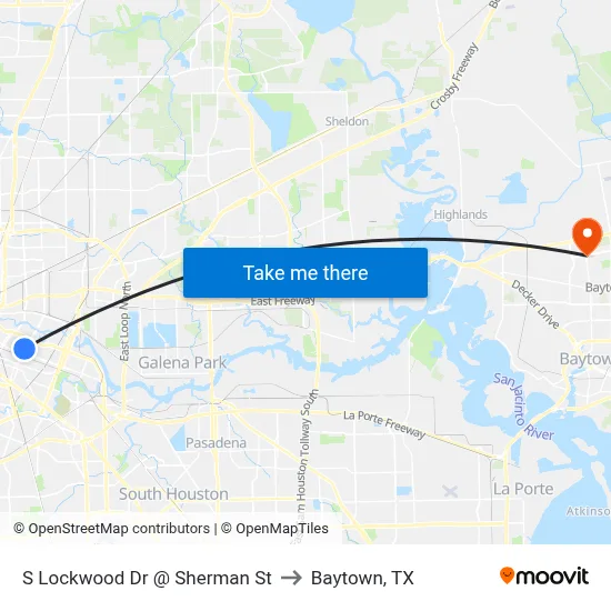 S Lockwood Dr @ Sherman St to Baytown, TX map