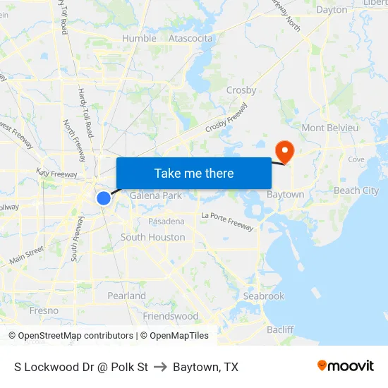S Lockwood Dr @ Polk St to Baytown, TX map
