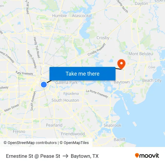 Ernestine St @ Pease St to Baytown, TX map