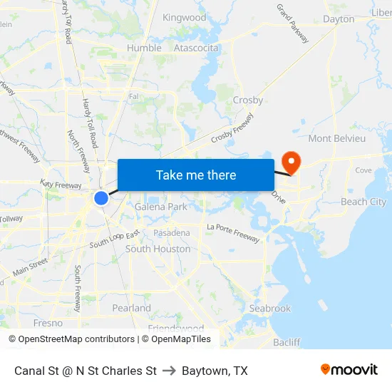 Canal St @ N St Charles St to Baytown, TX map