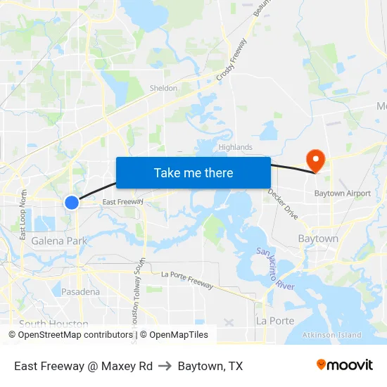 East Freeway @ Maxey Rd to Baytown, TX map