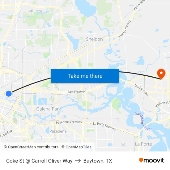 Coke St @ Carroll Oliver Way to Baytown, TX map