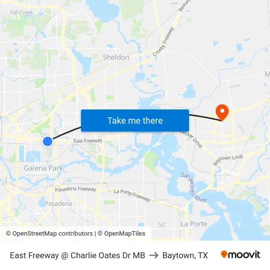 East Freeway @ Charlie Oates Dr MB to Baytown, TX map