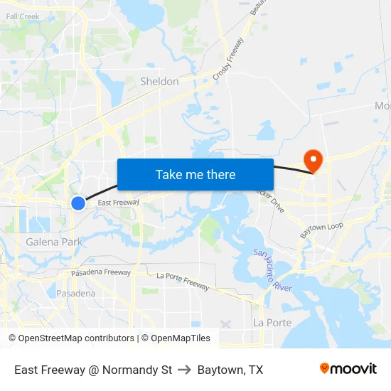 East Freeway @ Normandy St to Baytown, TX map