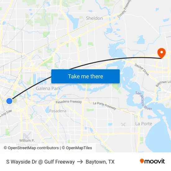 S Wayside Dr @ Gulf Freeway to Baytown, TX map