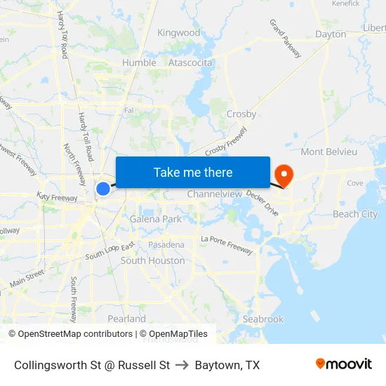 Collingsworth St @ Russell St to Baytown, TX map